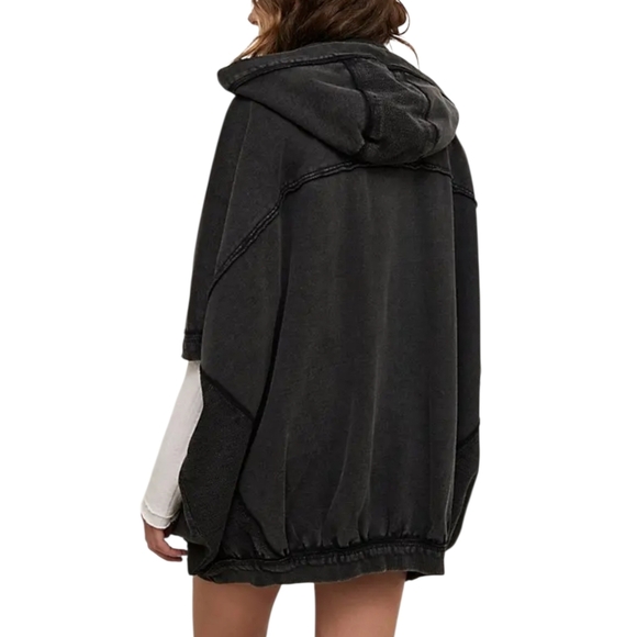 We The Free What’s Next Hooded Poncho Vest Washed Black Oversized Medium NWT - Picture 3 of 16